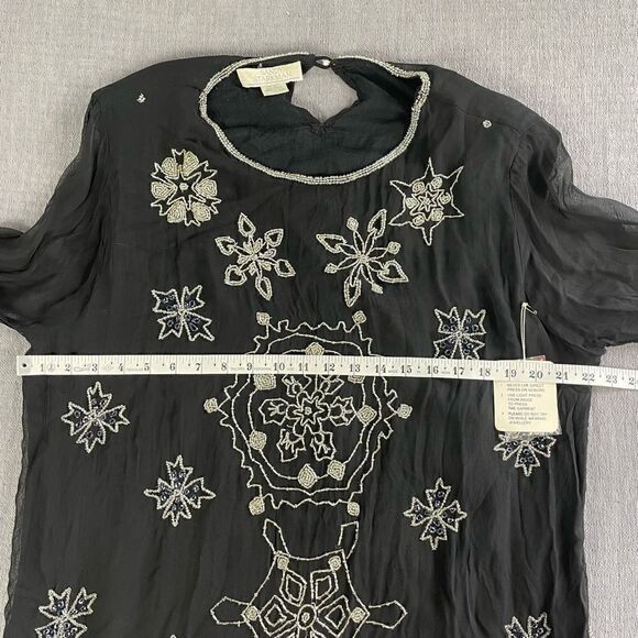 Sandy Starkman Vintage Beaded Semi Sheer Double Layer Blouse Women’s Size Large - Picture 6 of 9